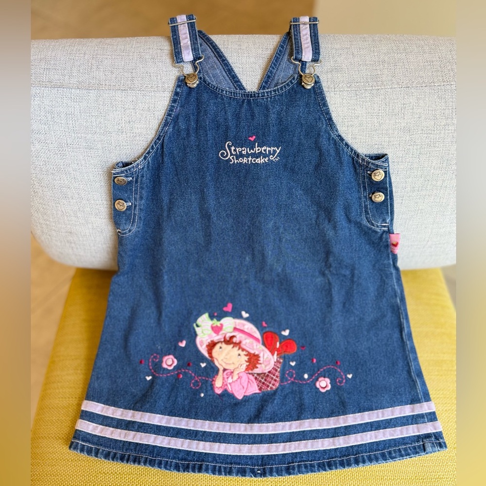Vintage‎ Strawberry Shortcake Denim Overall Dress Girls Size 6 – RARE Y2K